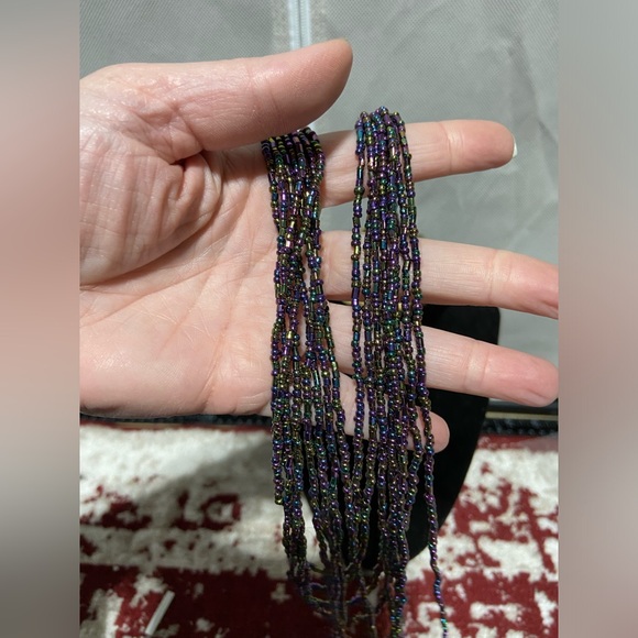 Peacock Seed Bead Braided and Layered Necklace - Picture 4 of 4
